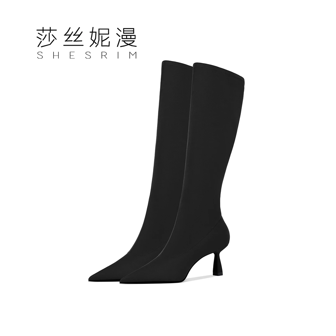 S179-千千推荐长筒弹力靴秋冬新款绒面薄款细跟显瘦筒长靴廋廋靴