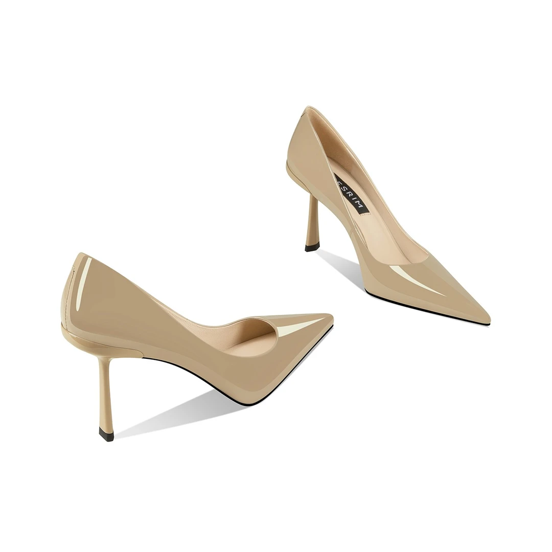 01-2025新款真皮女鞋高跟鞋尖头单鞋浅口鞋细跟女单鞋子百搭