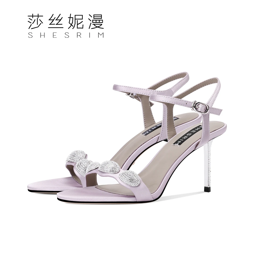 114-一字带细跟尖头露趾凉鞋女2024夏季百搭优雅气质高跟鞋