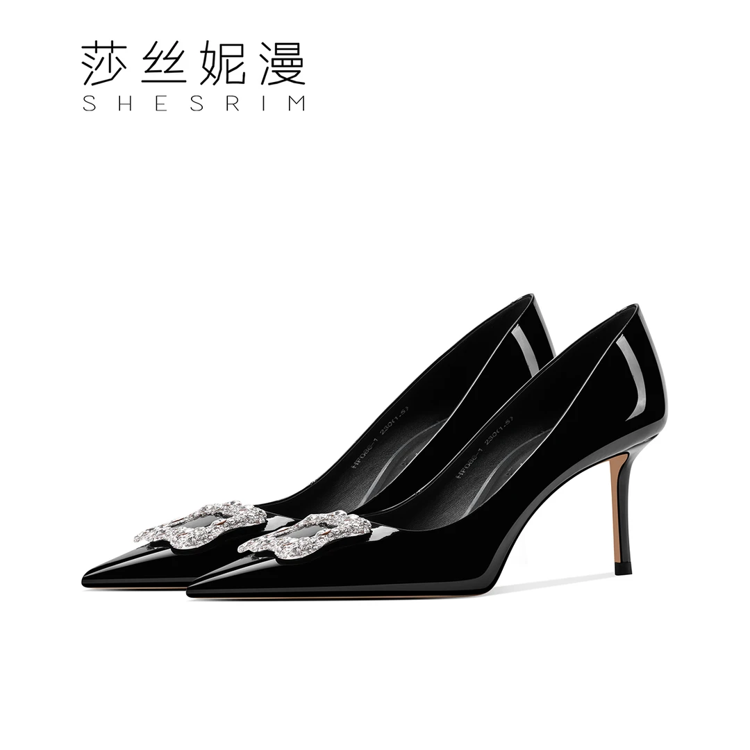 2024春季新款真皮细跟女单鞋名媛风浅口女鞋尖头气质简约女士鞋子