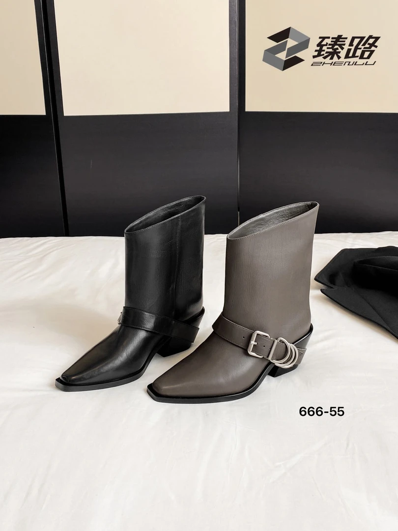 朋克接头复古灰色马丁靴女2024春秋新款方粗跟库管小短靴百搭个性