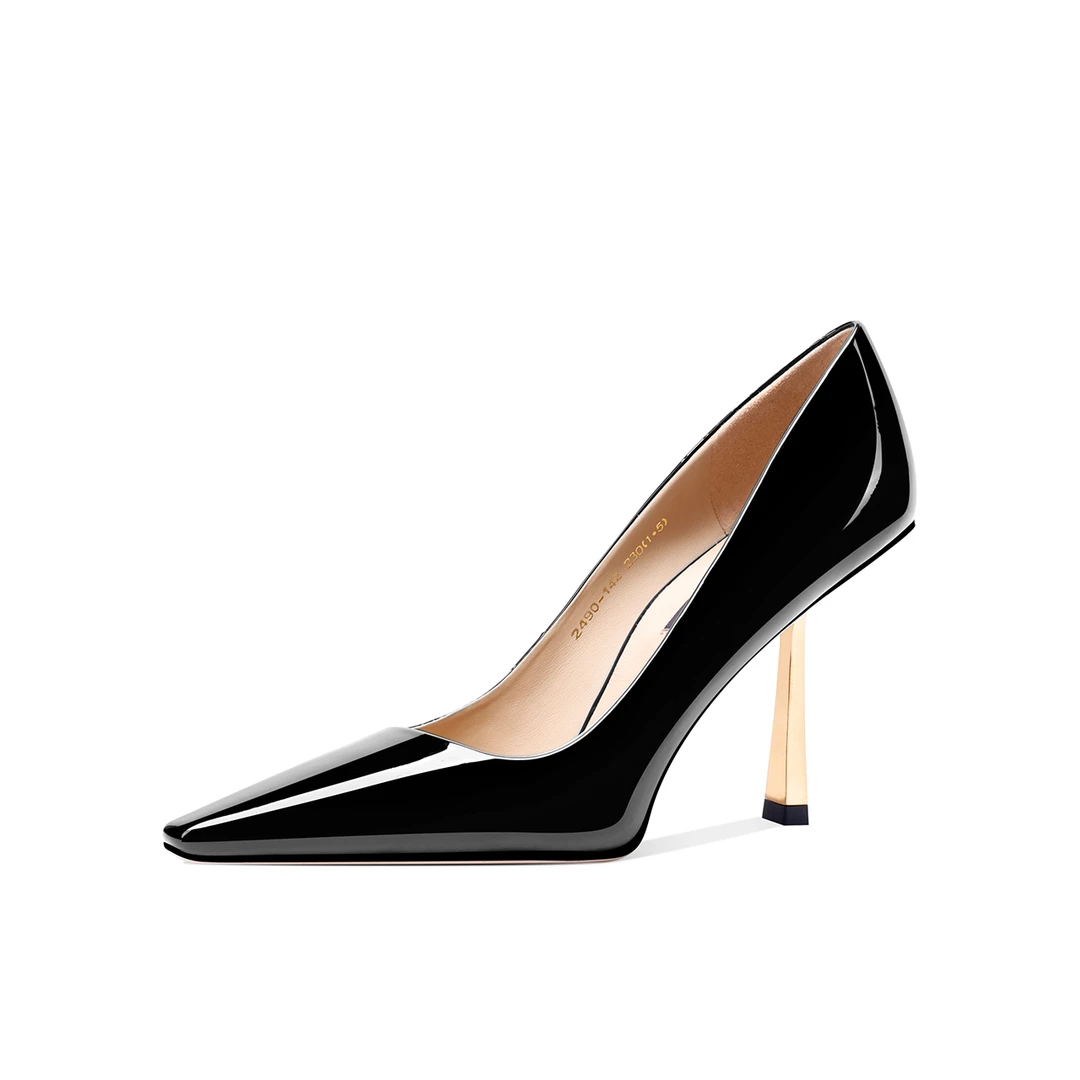 小方头浅口细高跟单鞋秋季首发新款黑色经典百搭气质细高跟女