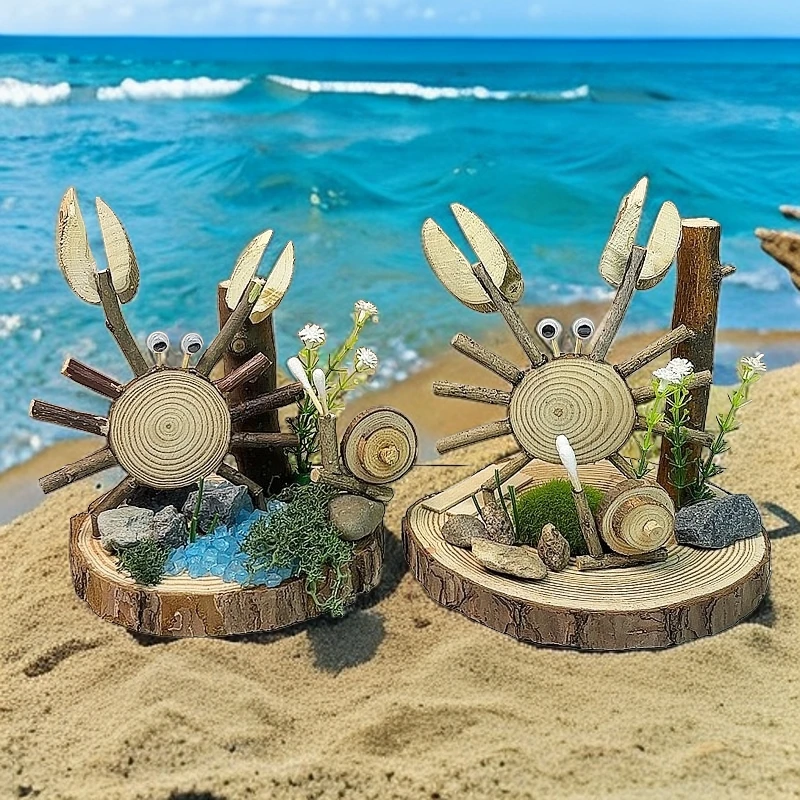 动物手工制作螃蟹幼儿园diy木片树枝立体贴画材料包亲子活动蜗牛