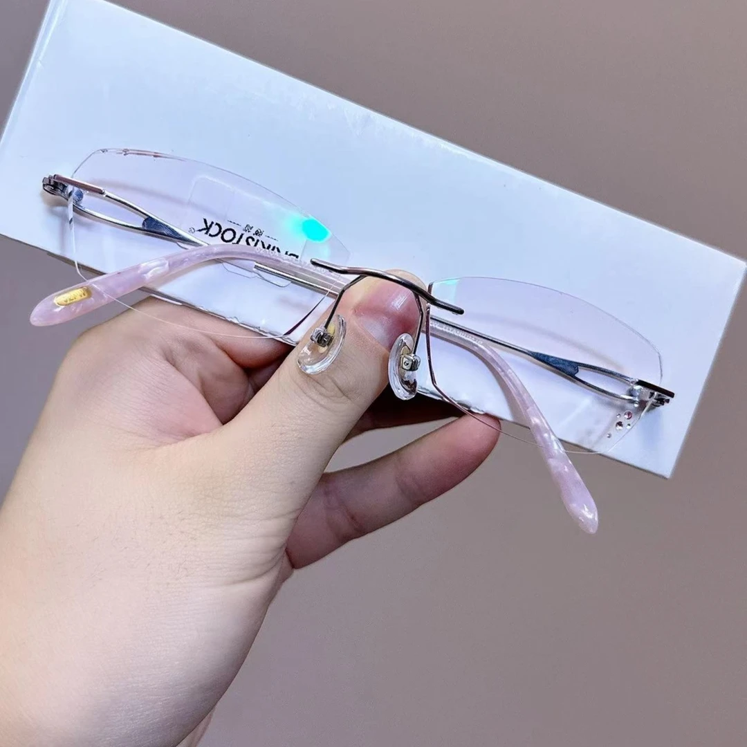 复古奢华女款纯钛超轻无框钻石切边眼镜架可配近视散光防蓝光