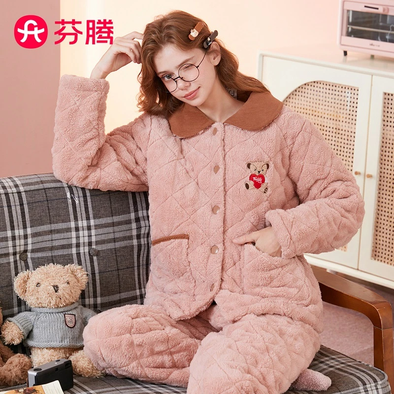 芬腾芬腾[泰迪熊IP联名]加厚夹棉娃娃领甜美女士家居服FJ25590048