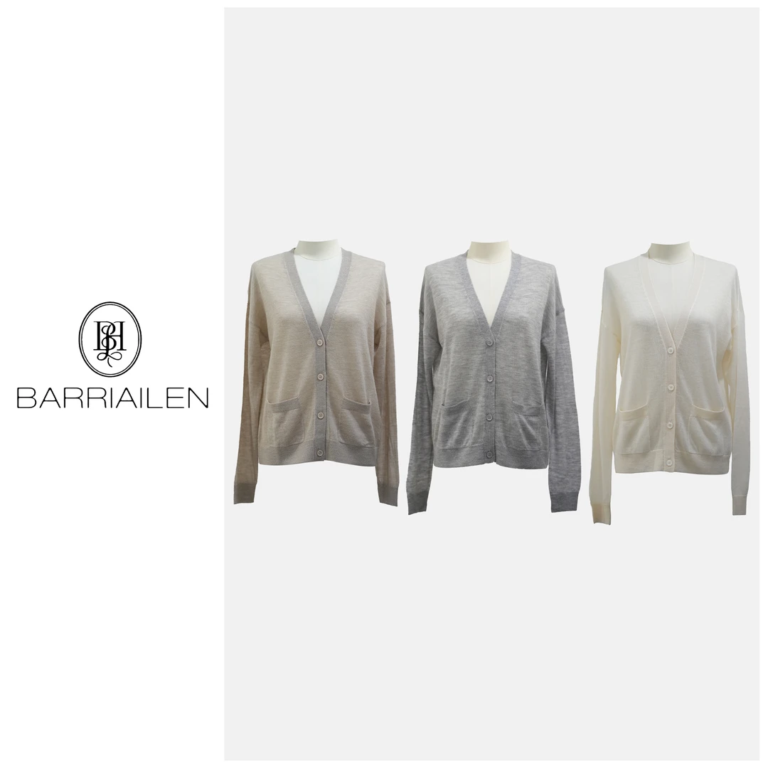 BARRIAILEN | 100%羊绒 极简风休闲纯色纽扣开衫-245915