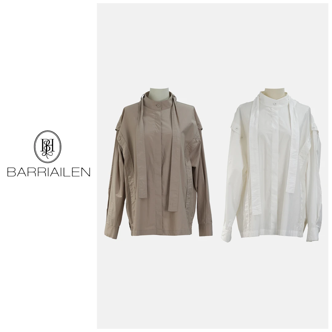 BARRIAILEN |  飘带领拼接个性休闲衬衫-2417271