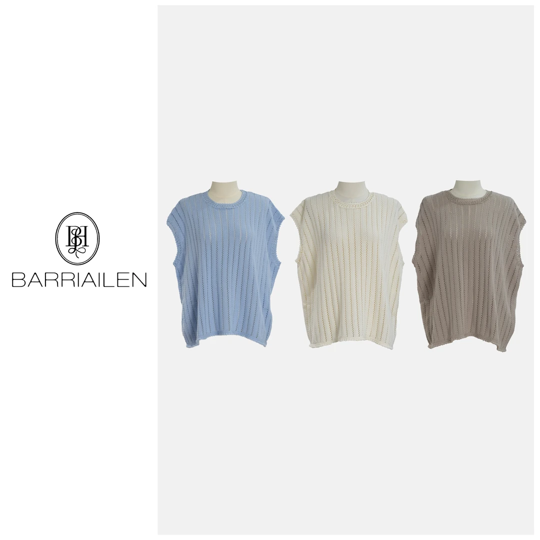 BARRIAILEN | 气质花边竖坑条宽松无袖针织上衣-2411046