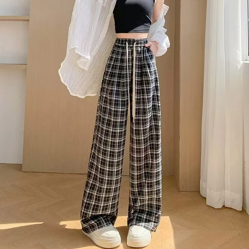 2024爆款仙女格子裤直筒加绒加厚宽松显瘦直筒裤