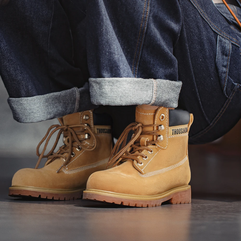 马登美式大黄靴英伦风中帮马丁靴户外登山靴复古工装短靴子春秋女