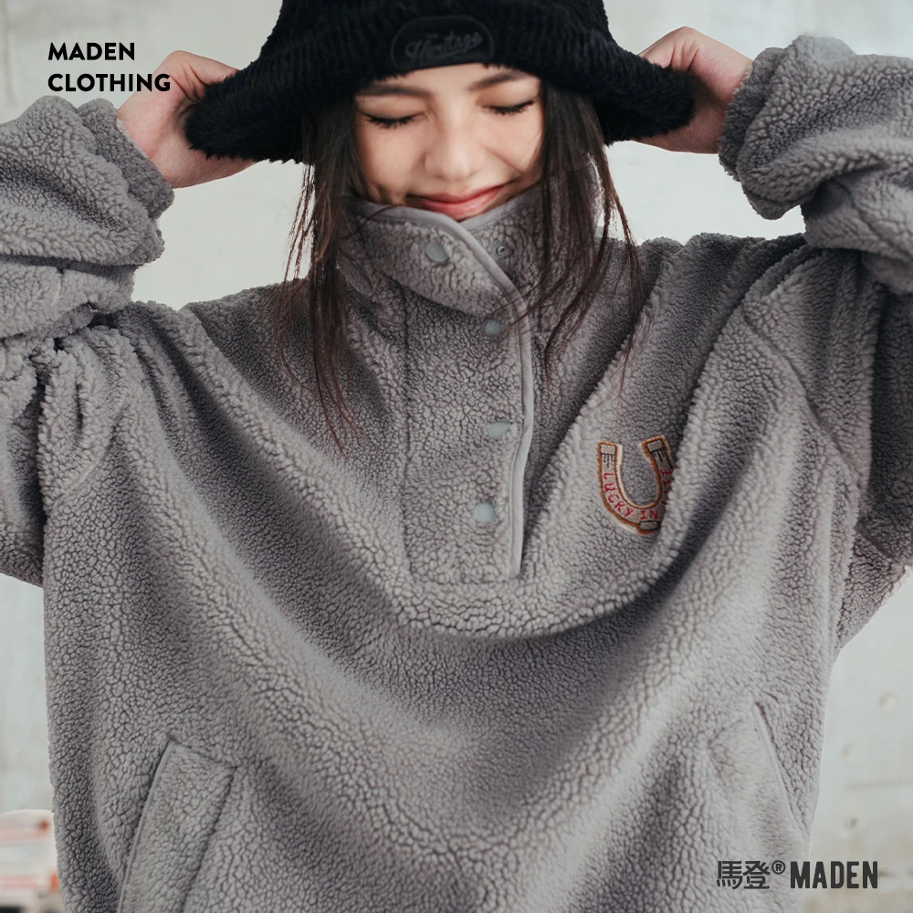 马登美式加绒卫衣半开襟摇粒绒保暖外套抓绒内搭套头长袖衫秋季女