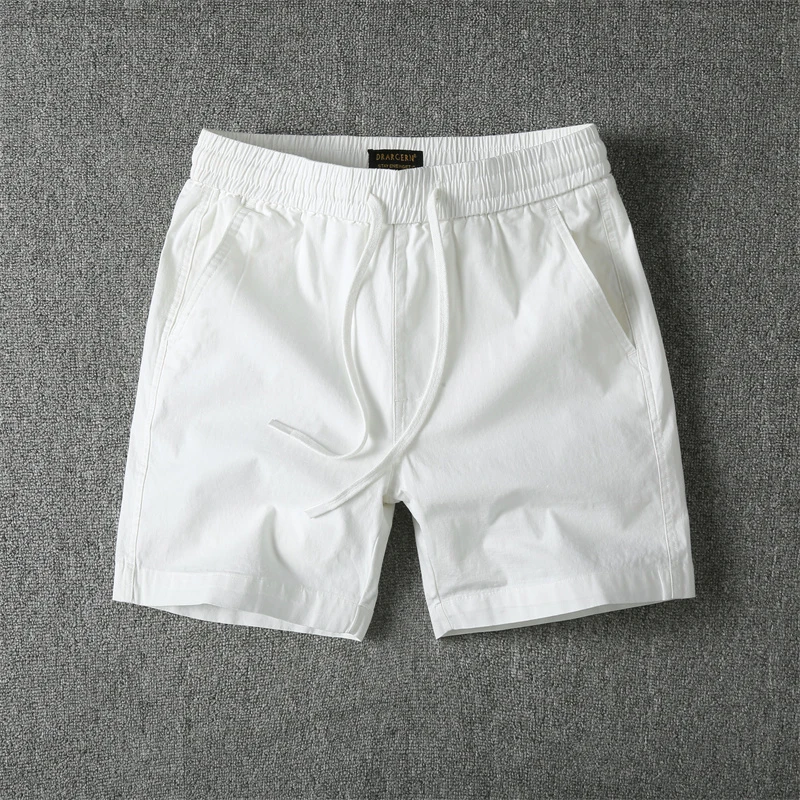 夏季薄款纯色四分裤男士跑步运动沙滩裤松紧腰修身休闲工装短裤男