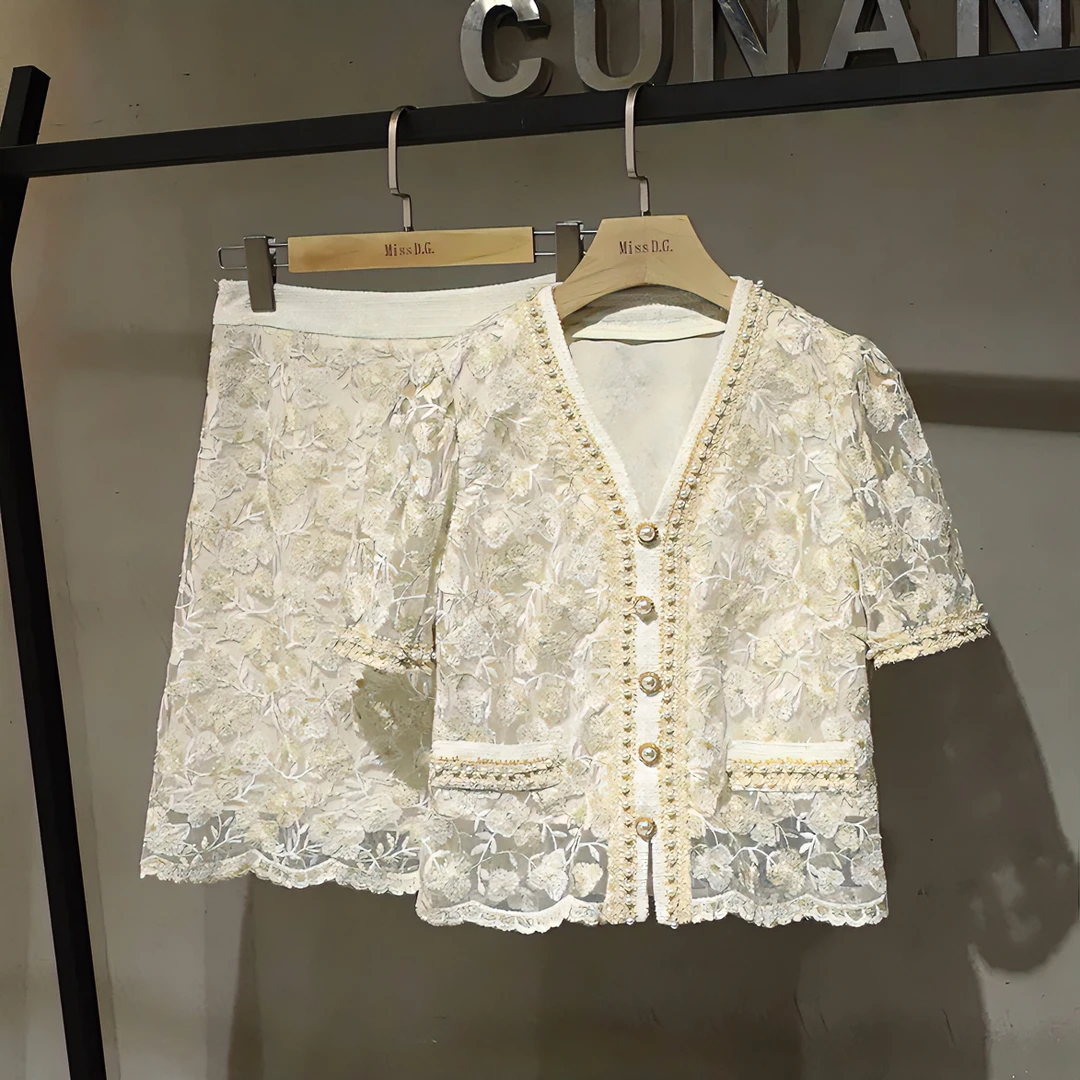 2024夏季小香风炸街减龄休闲时尚蕾丝短裙两件无限回购的宝藏单品