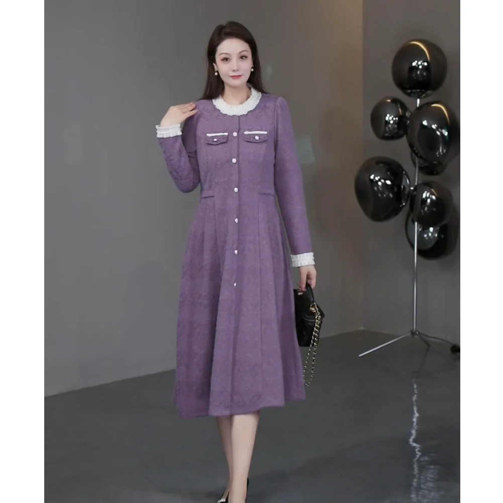 菲姐定制轻奢女装冬季新款显瘦百搭气质拼色连衣裙241538