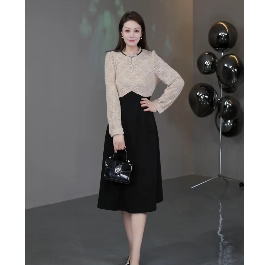 菲姐定制轻奢女装新款时尚气质显瘦加绒杏色连衣裙女ZB6369