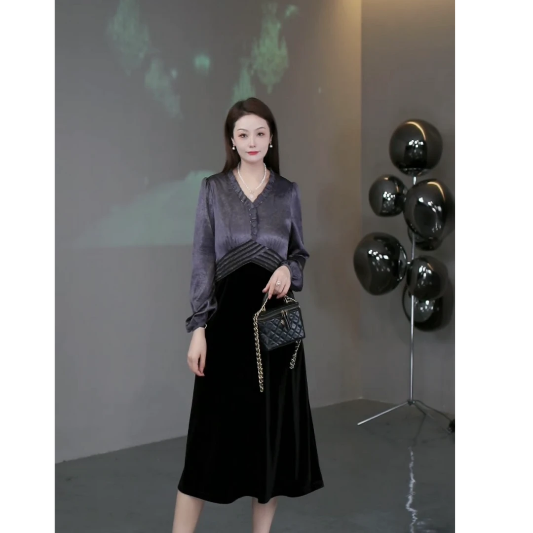 菲姐定制穿搭~秋冬轻奢女装高级显瘦百搭收腰气质连衣裙241380