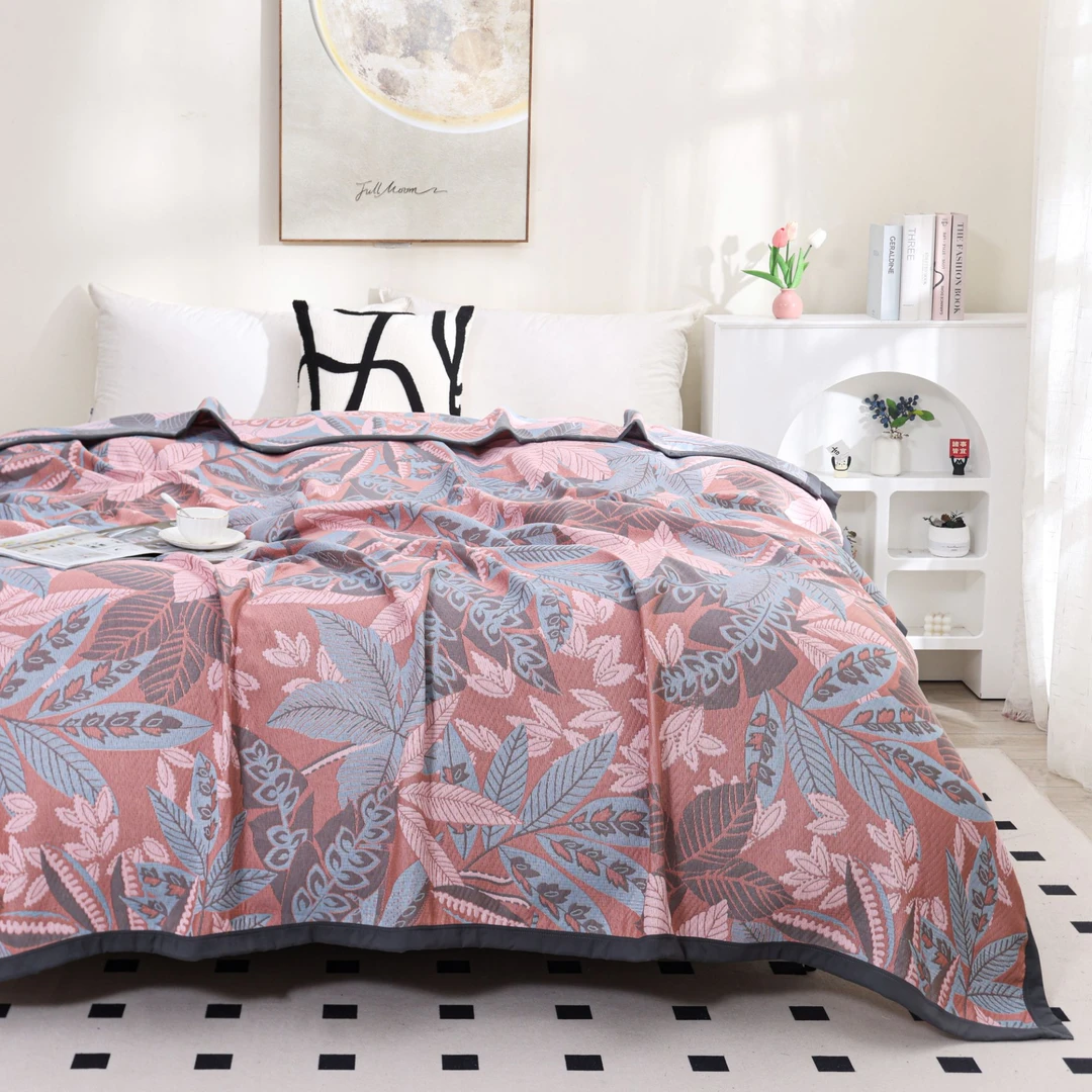 【秋月叶D】高端超柔海岛棉200*240cm加大床盖