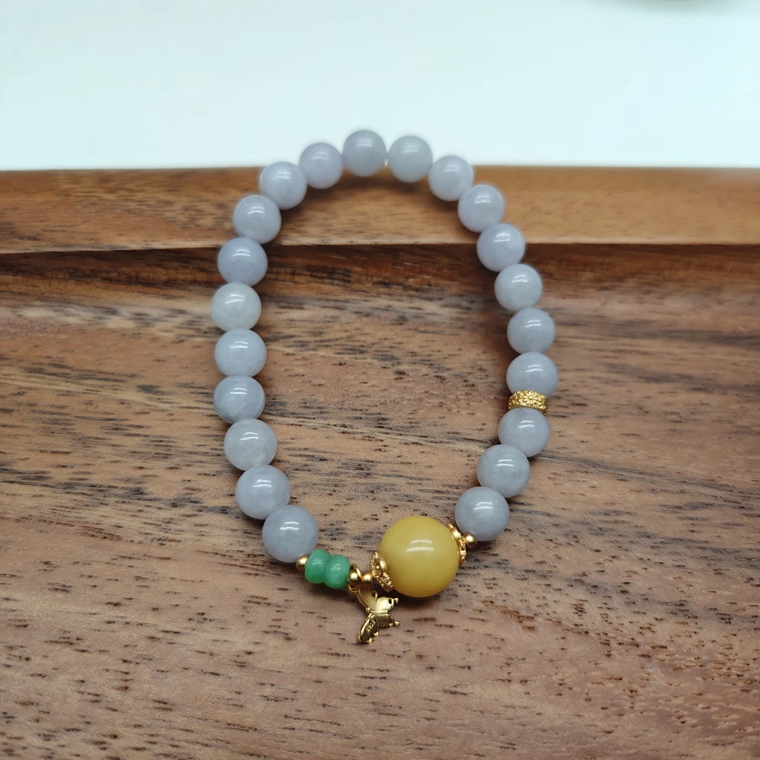 【蜜语原创】天然原矿紫翡翠卡7mm圆珠单圈手串