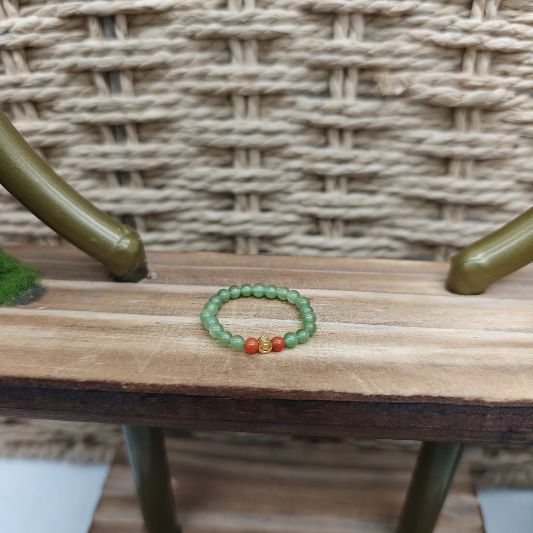 【蜜语 · 四方来财】18K金镶嵌和田玉小米珠戒指