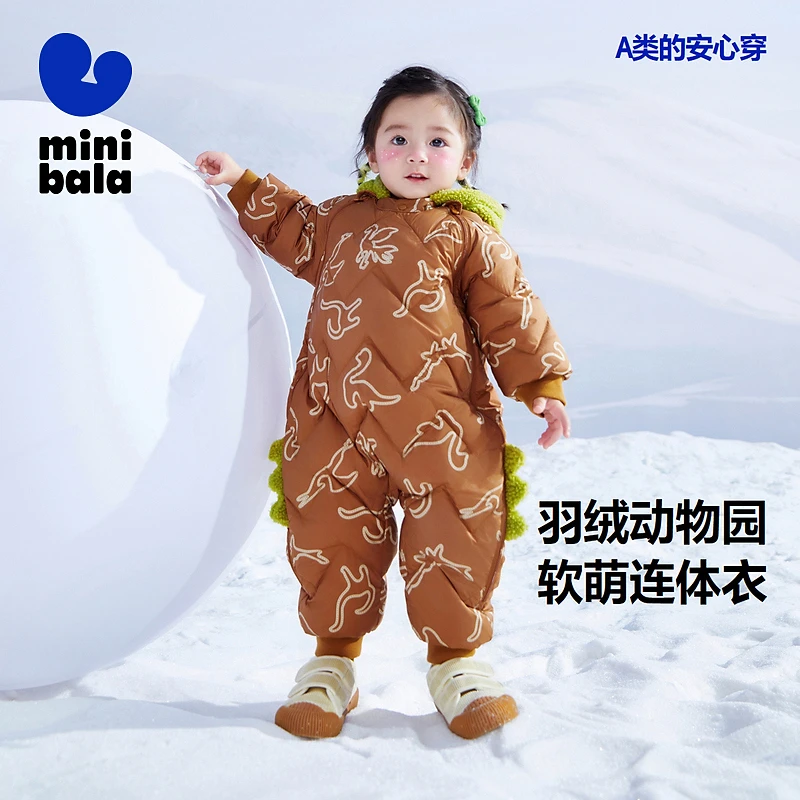 迷你巴拉男童女童羽绒连体衣冬季婴儿衣服爬服哈衣230423120222