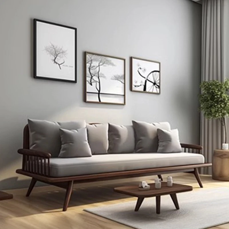 新中式实木布艺沙发简约高端北美黑胡桃木组合沙发小户型客厅家用