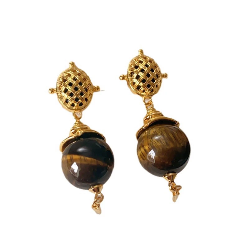 铜合金耳饰 法式高级气质金属风吊坠耳环