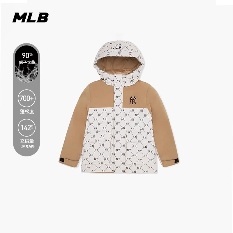 MLB男女情侣时尚拼接钻石老花连帽好羽绒服24冬季新款3ADJM0846