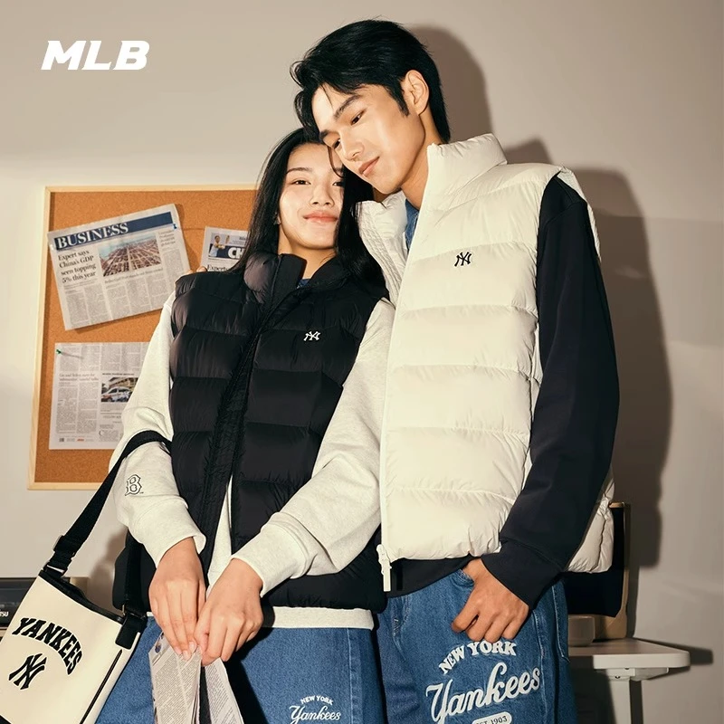 MLB男女情侣镂空大logo时尚运动羽绒马甲休闲冬季保暖3ADVB0336