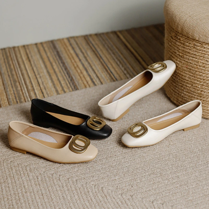 浅口平底单鞋女2025新款夏季时尚软皮软底女鞋真皮豆豆鞋低跟皮鞋