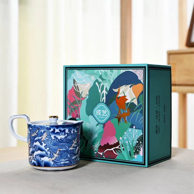 成艺 浪海奔翔盖滤式茶壶陶瓷功夫茶具青花瓷单茶壶泡茶器家用