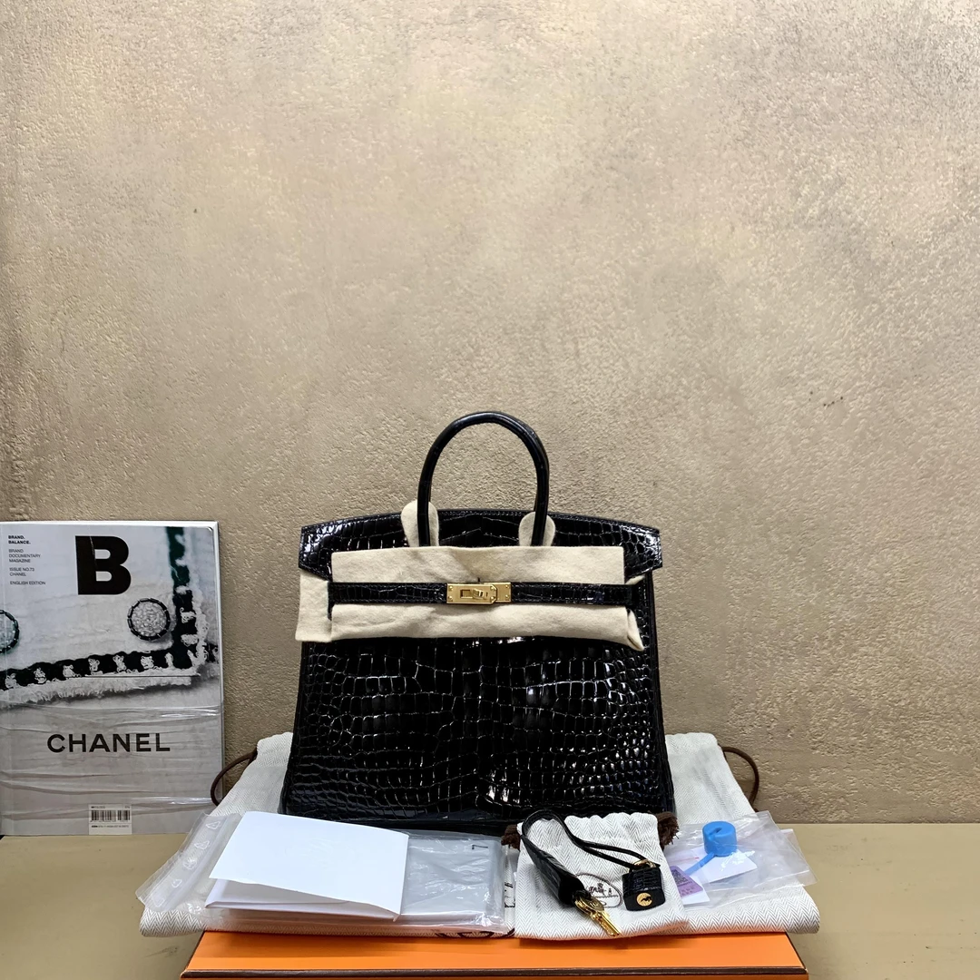 99新 Hermes/爱马仕 壹臻/黑金倒v亮面birkin 25 52793682
