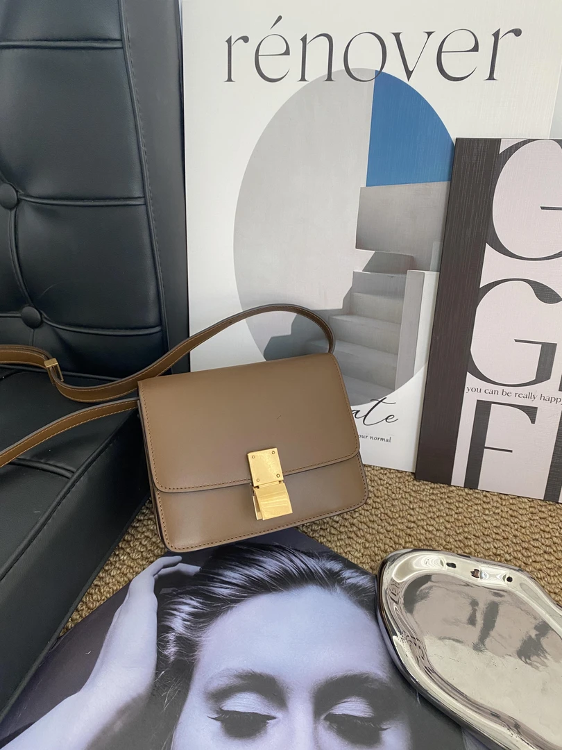 95新 Celine/思琳 赤境·8805 金棕box单肩斜挎包小号