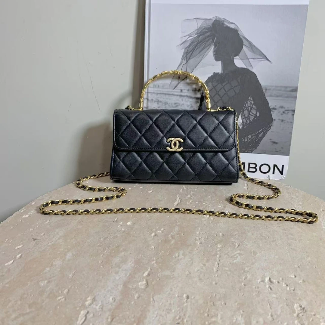 99新 Chanel/香奈儿 壹臻/22B黑金珐琅手柄kelly大号18316358