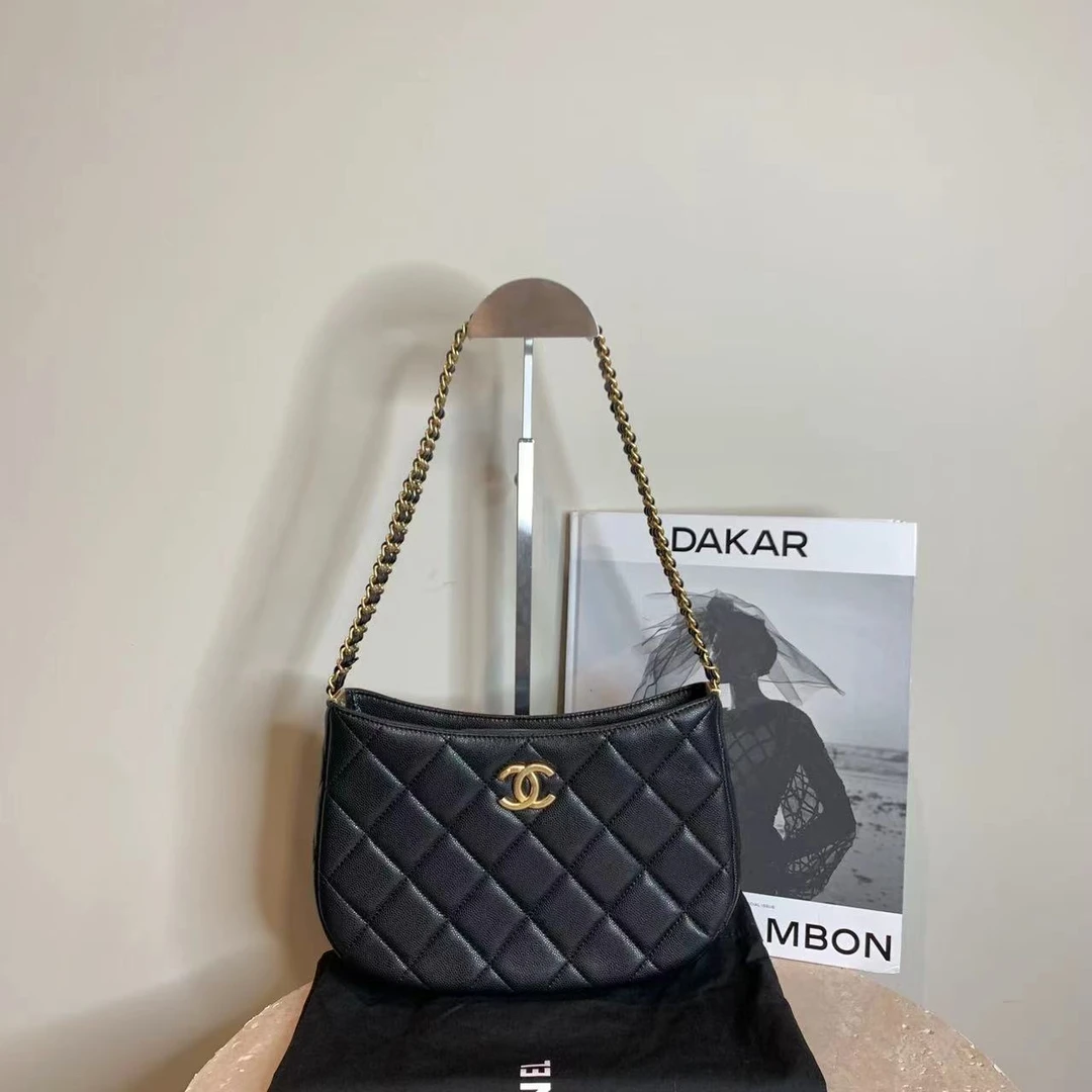 95新 Chanel/香奈儿 壹臻/24C 黑金大号hobo腋下包 /56575522