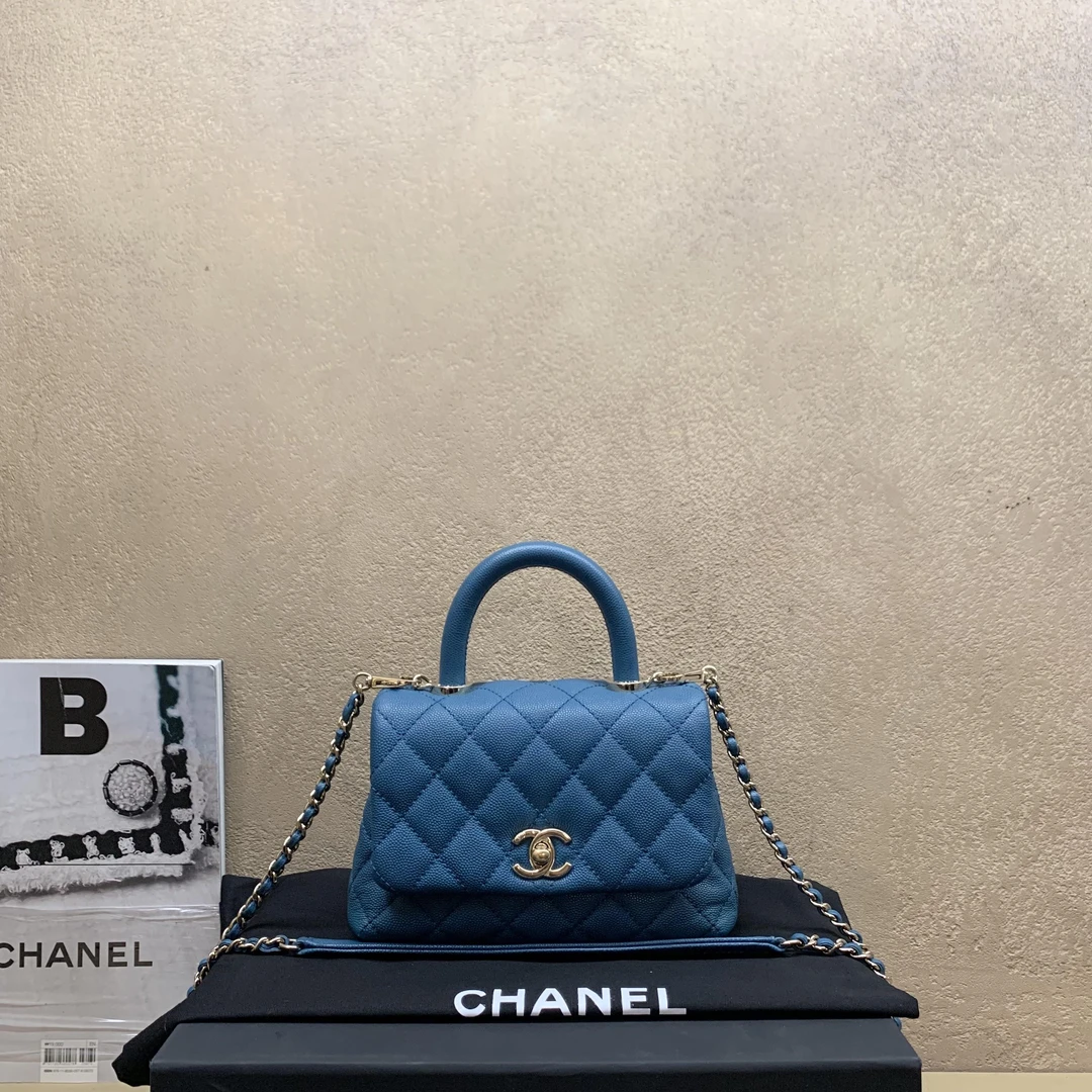 95新 Chanel/香奈儿 壹臻/蓝 mini 单肩包30开 49248077