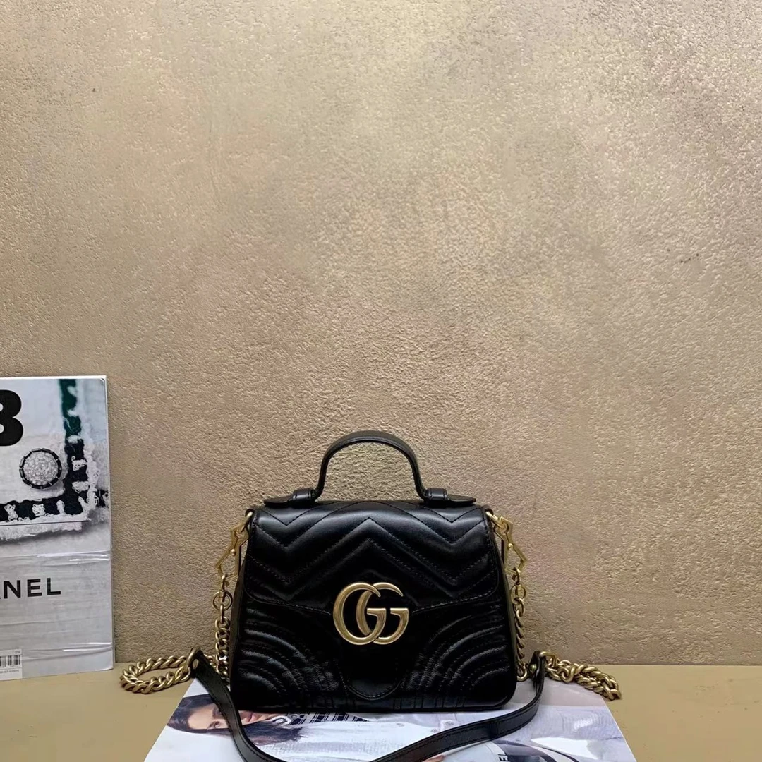 95新  壹臻中古/ Gucci 黑金马蒙邮差包 61477209