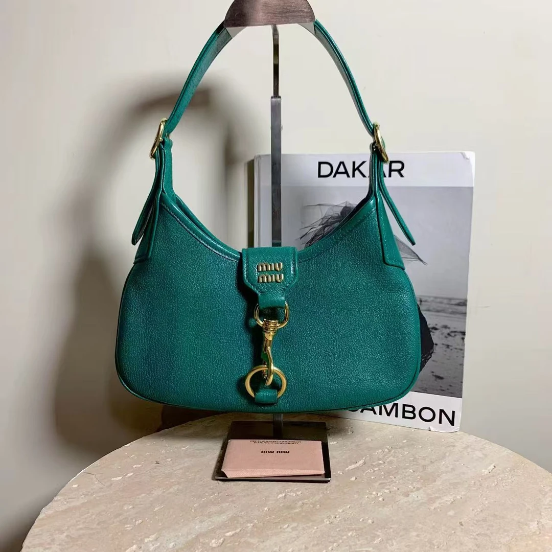 95新 MIU MIU/缪缪 壹臻/95新孔雀绿复古hobo包 48359960