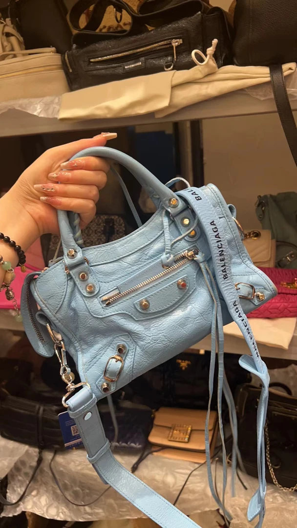 95新 Balenciaga/巴黎世家 赤境·包展 蓝金字母机车小号手提包