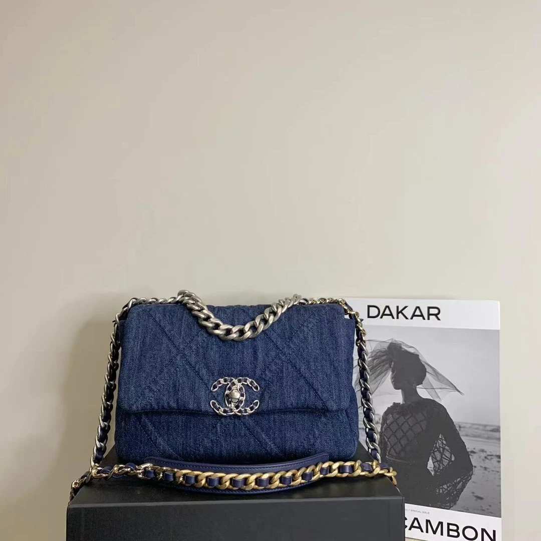 95新 Chanel/香奈儿 壹臻/22p蓝色牛仔小号19bag斜挎包/29388107