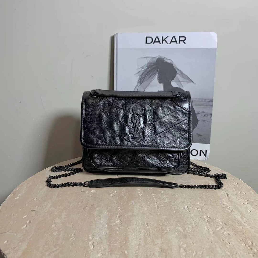 95新 YSL/圣罗兰 壹臻/D扣 小号全黑niki链条包/90096239