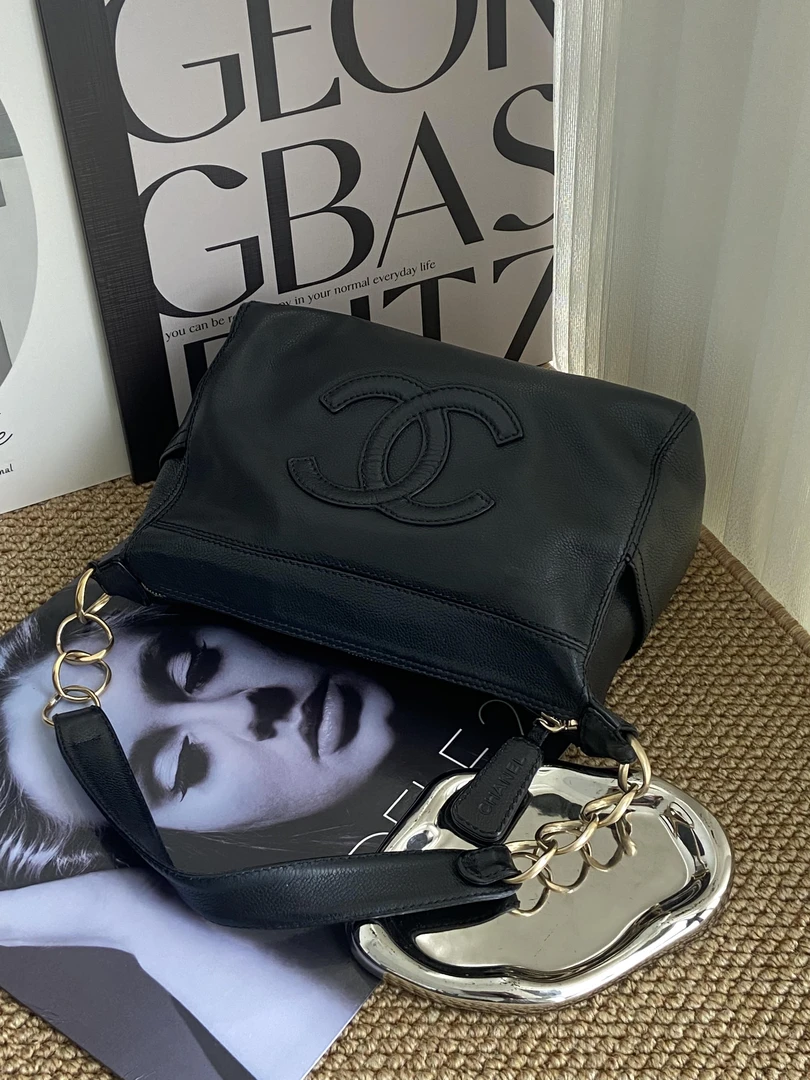 95新 Chanel/香奈儿 赤境·5108 黑金荔枝纹大LOGO手提单肩包03-04