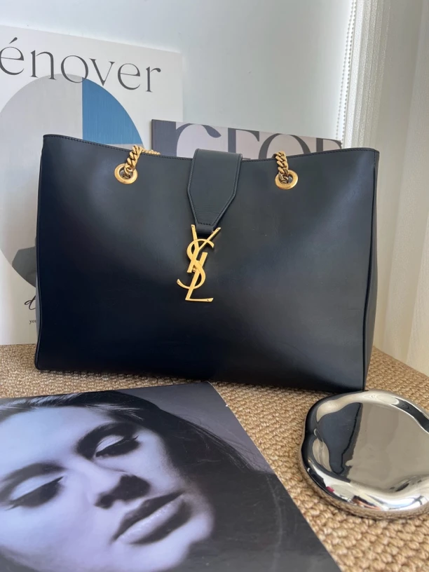 95新 YSL/圣罗兰 赤境·3364 黑金双层链条托特包