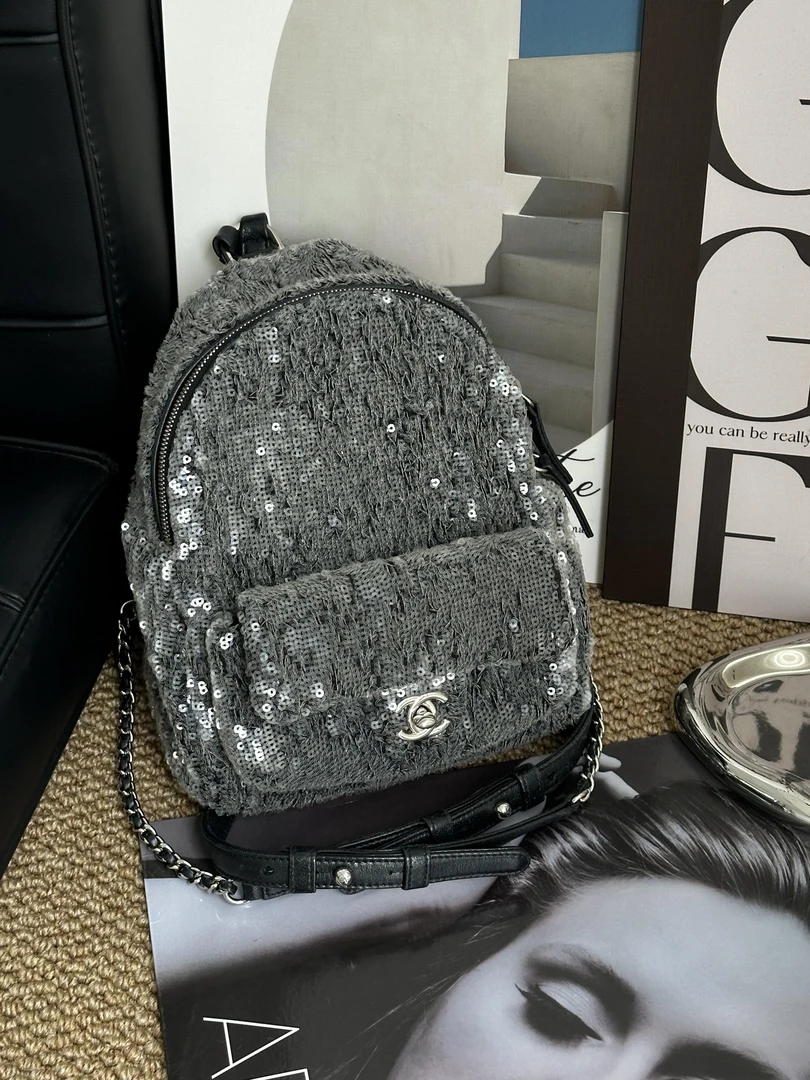 95新 Chanel/香奈儿 赤境·5491 灰色亮片双肩包18