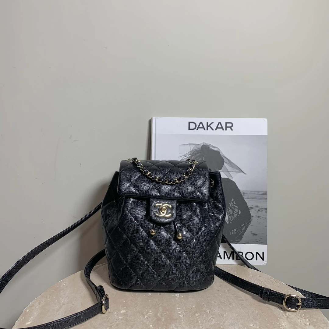 95新 Chanel/香奈儿 壹臻/24S黑金牛萨尔茨堡双肩包小号 16388846