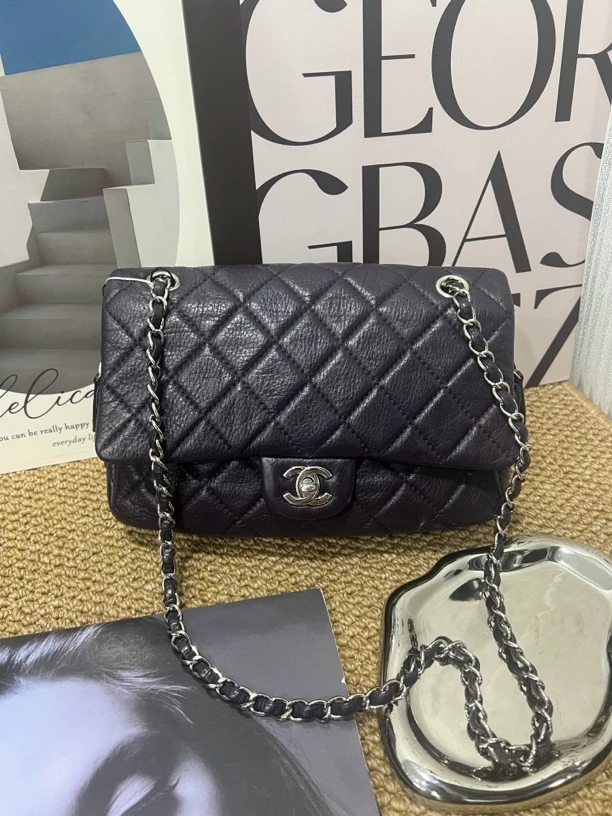 95新 Chanel/香奈儿 赤境·5761 葡萄紫小羊皮cf银单肩包中号15-16