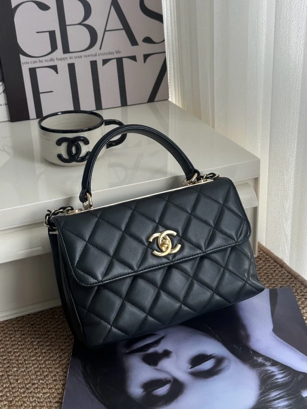 95新 Chanel/香奈儿 赤境·6975 黑金羊皮trendy cc手提包小15-16