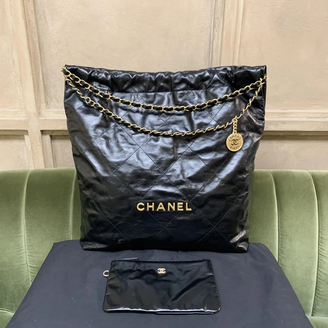 95新 Chanel/香奈儿 壹臻23P黑金牛22bag大号 92243300