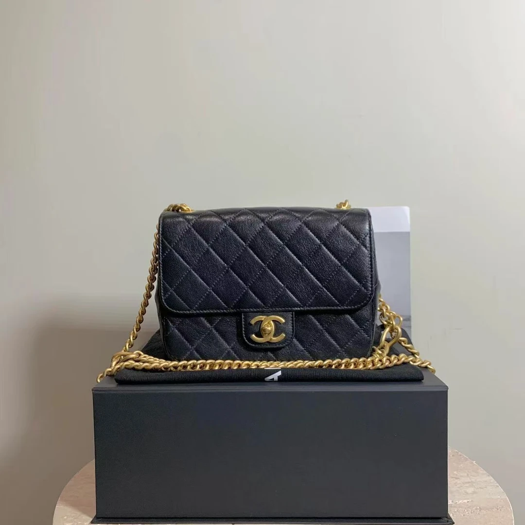 99新 Chanel/香奈儿 壹臻/95新 黑金山羊皮双链条方胖子 34985843