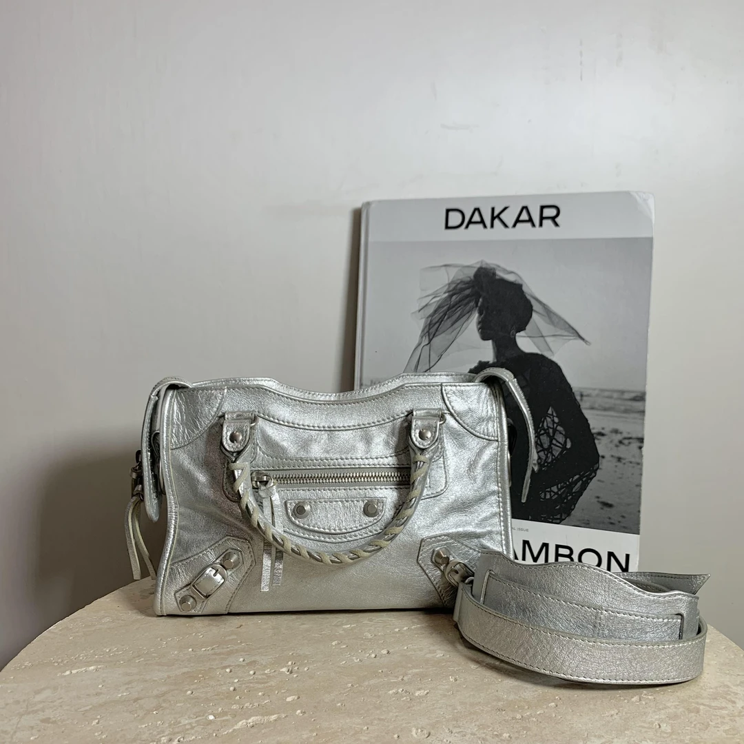 95新 Balenciaga/巴黎世家 壹臻/ 银色机车包mini 77633993