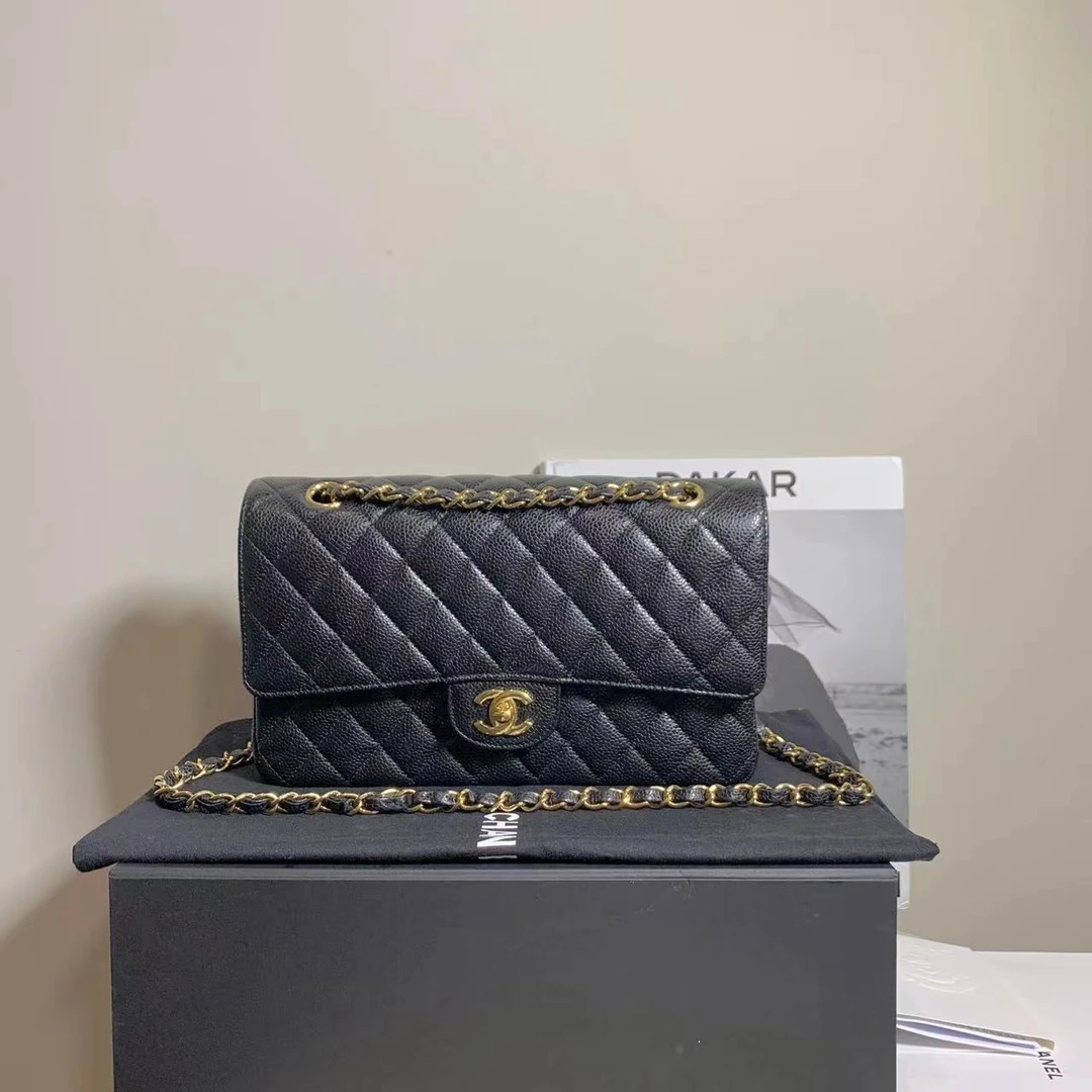 95新 Chanel/香奈儿 壹臻/23年 黑金荔枝CF中号单肩包/28995585